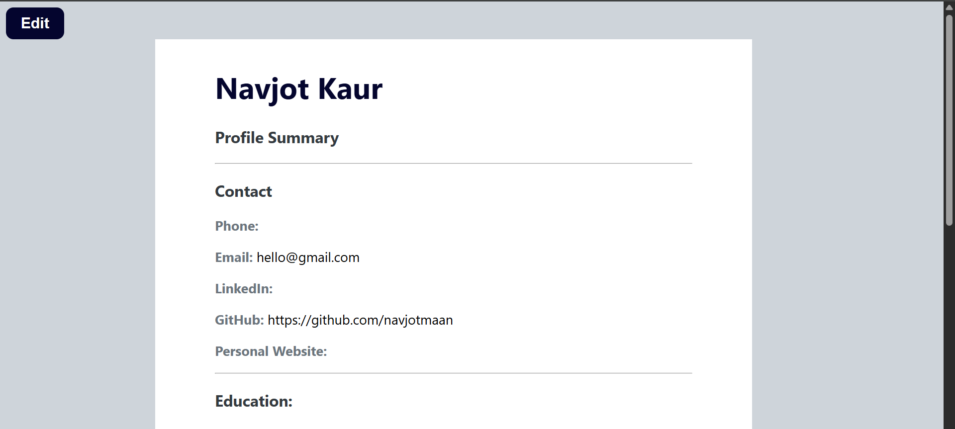 cv builder project screenshot